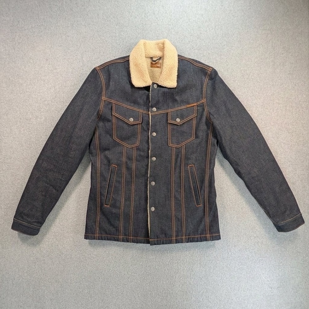 Nudie Jeans Co Lenny Dry Ring Denim Jacket Pile Lined Indigo Blue Mens L